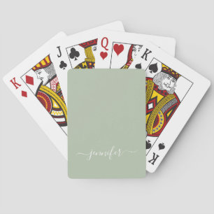 Sage Green Minimalist Modern Monogram Elegant Playing Cards