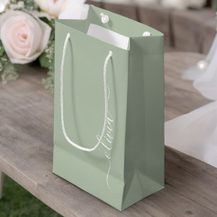 Sage Green Minimalist Modern Monogram Elegant Small Gift Bag