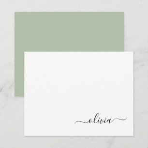 Sage Green Minimalist Modern Monogram Elegant Thank You Card