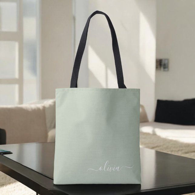 Sage Green Minimalist Modern Monogram Elegant  Tote Bag (Creator Uploaded)