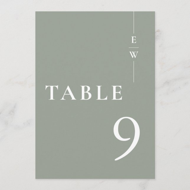 Sage Green Minimalist Modern Monogram Table Number (Front)