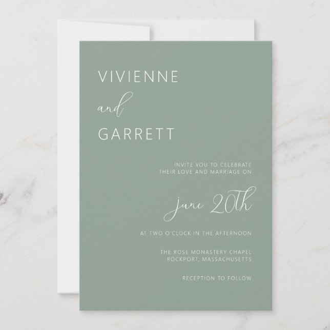 Sage Green Minimalist Modern Simple Wedding Invitation (Front)