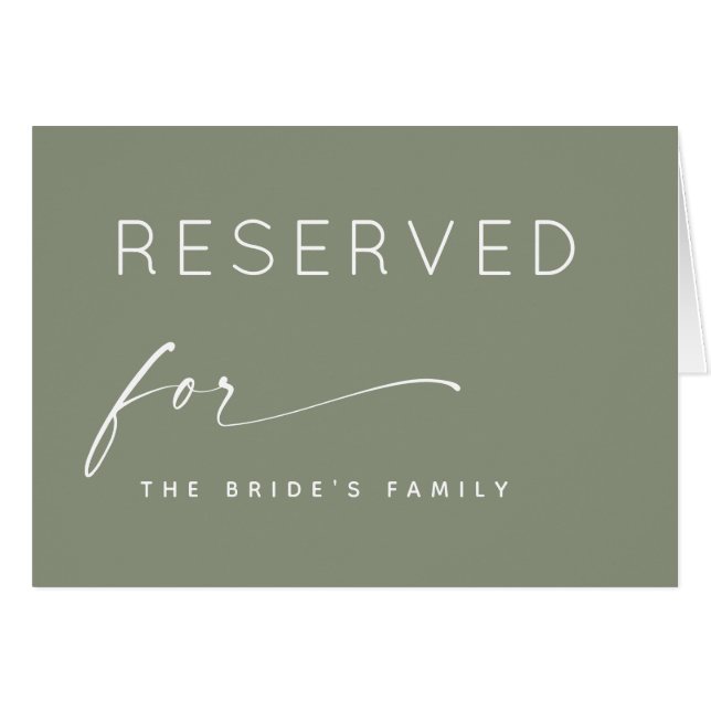 Sage Green Minimalist Modern Wedding Reserved Sign (Front Horizontal)