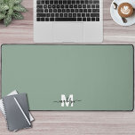 Sage Green Minimalist Monogram Desk Mat<br><div class="desc">Personalised Initial Name Monogram Sage Green Desk Mat. Add a personal and stylish touch to your workspace with this custom desk mat, perfect as an office accessory or oversized mouse pad. The design features a soft sage green background with a white initial and black script name placed at the bottom...</div>