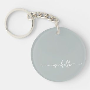 Sage Green Minimalist  Monogram Name Script Key Ring