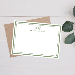 Sage Green Minimalist Monogram Thin & Thick Border Card