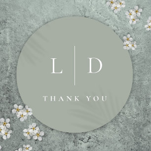 Sage Green Minimalist Monogram Wedding Favour Classic Round Sticker