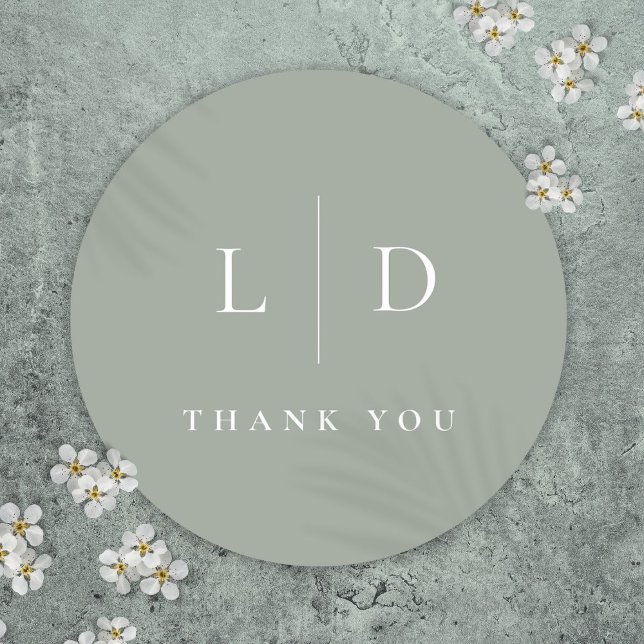 Sage Green Minimalist Monogram Wedding Favour Classic Round Sticker (Sage Green Minimalist Monogram Wedding Favor Classic Round Sticke)
