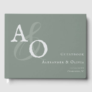 Sage Green Minimalist Monogram Wedding Guest Book