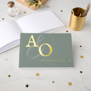 Sage Green Minimalist Monogram Wedding Guest Book