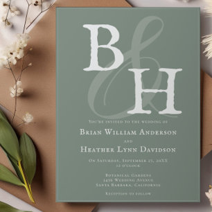 Sage Green Minimalist Monogram Wedding Invitation