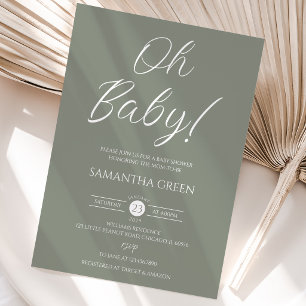 Sage Green Minimalist Oh Baby Baby Shower Invitation