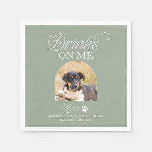 Sage Green Minimalist Pet Photo Wedding Napkin