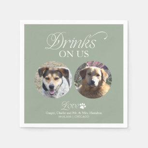 Sage Green Minimalist Pet Photo Wedding Napkin