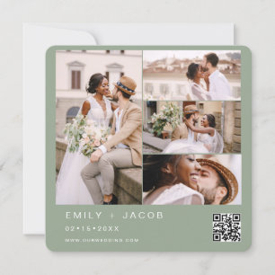 Sage Green Minimalist Photo QR code Wedding Invitation