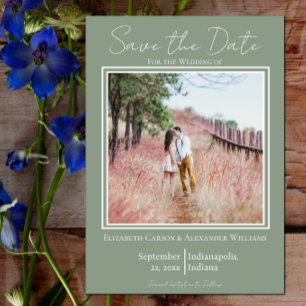 Sage Green Minimalist Photo Save The Date