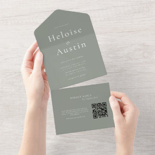 Sage Green Minimalist QR Code All inone invitation