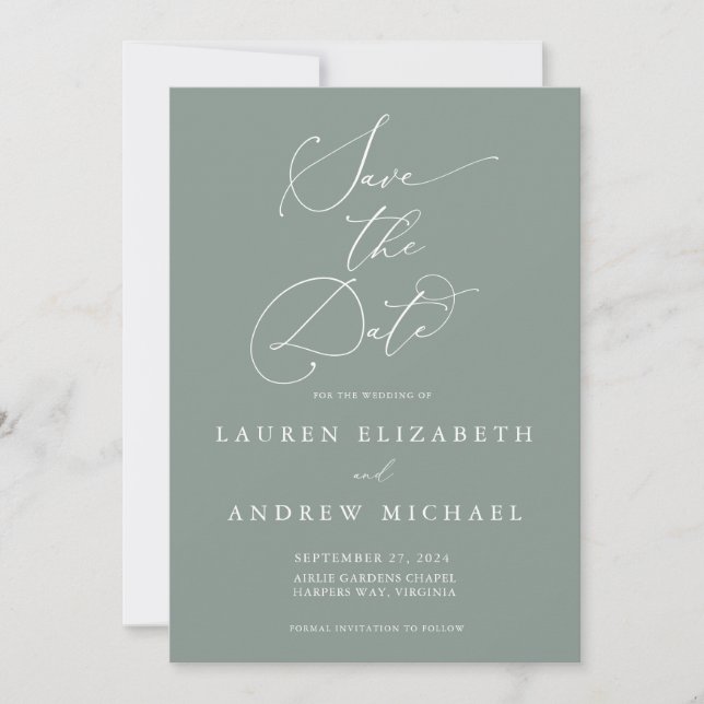 Sage Green Minimalist Save the Date Invitation (Front)