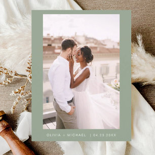 Sage Green Minimalist Save the Date Script Photo  Postcard