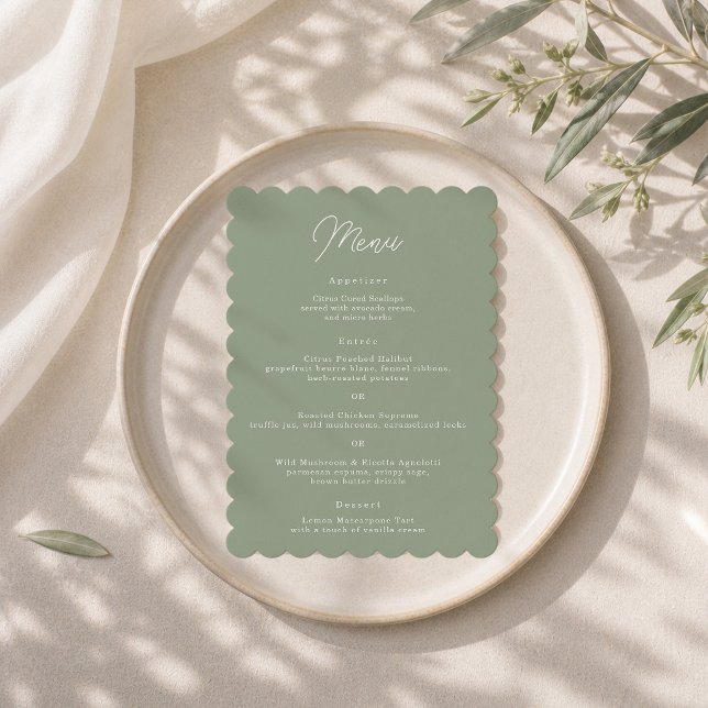 Sage Green Minimalist Scalloped Wedding Menu Card (Creator Uploaded)