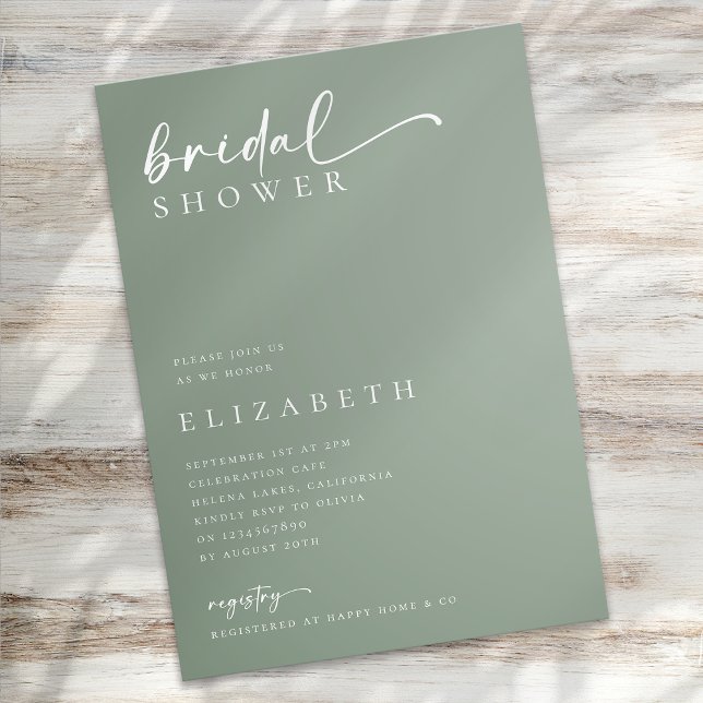 Sage Green Minimalist Script Bridal Shower Invitation (Creator Uploaded)