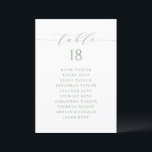 Sage Green Minimalist Script Seating Plan<br><div class="desc">Customisable table number seating plan. It features a sage green whimsical script and classic typography. Personalise by adding your own details. This minimalist table seating plan is perfect for weddings,  baby showers,  bridal showers,  birthdays,  and so much more.</div>