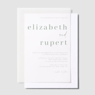 Sage Green Minimalist Serif Typography Wedding Vellum Invitations