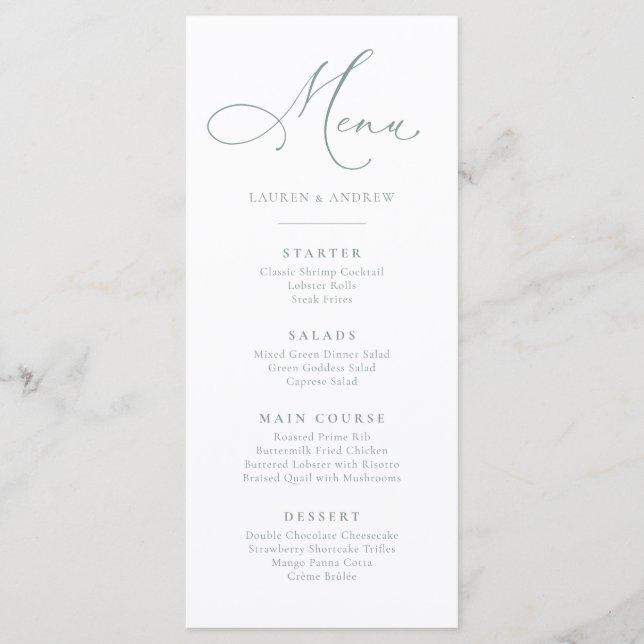 Sage Green Minimalist Simple Flat Menu (Front)