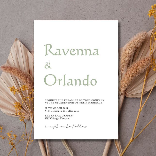 Sage Green Minimalist Simple Modern Wedding Invitation (Creator Uploaded)