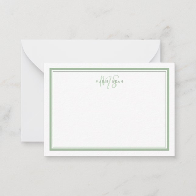 Sage Green Minimalist Simple Monogram Two Border Card (Front)