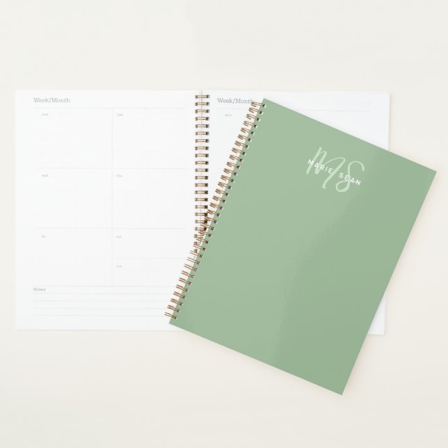 Sage Green Minimalist Simple Two Monogram Planner (Display)