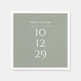 Sage Green Minimalist Special Date Wedding Napkin