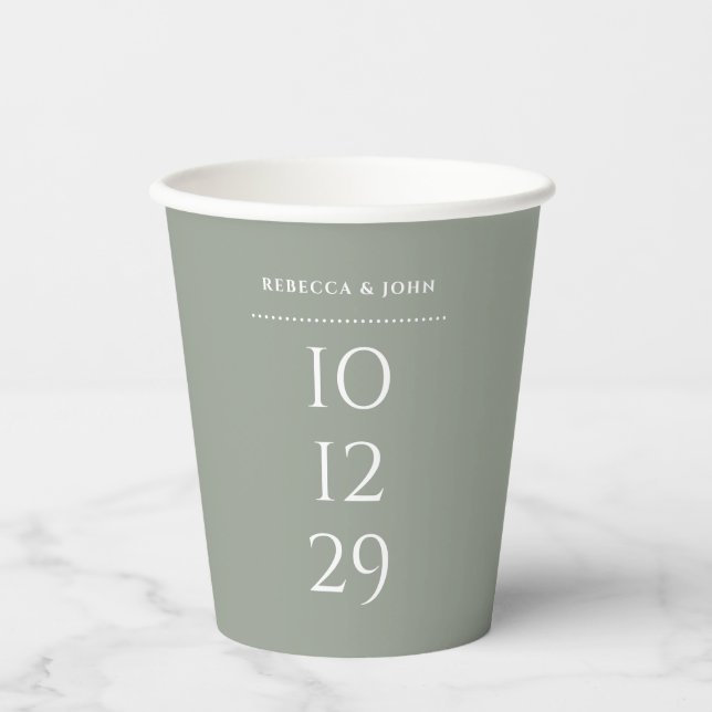 Sage Green Minimalist Special Date Wedding Paper Cups (Front)