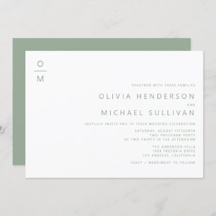 Sage Green Minimalist Typography Monogram Wedding Invitation