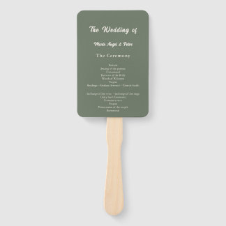 Sage Green Minimalist Typography Wedding Program Hand Fan