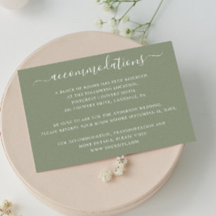 Sage green minimalist wedding accommodations enclosure card