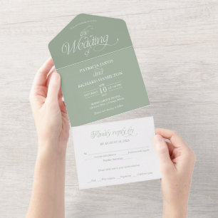 Sage Green Minimalist Wedding Elegant All In One Invitation