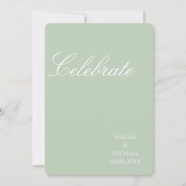  Sage Green Minimalist Wedding Invitation (Front)