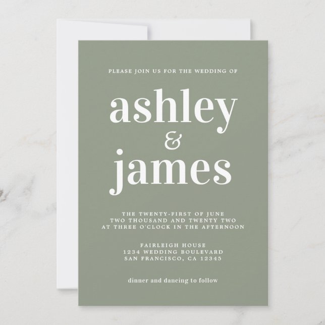 Sage Green Minimalist Wedding Invitation (Front)