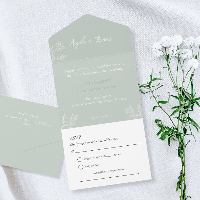 Sage Green, Minimalist Wedding Invitation  (Creator Uploaded)