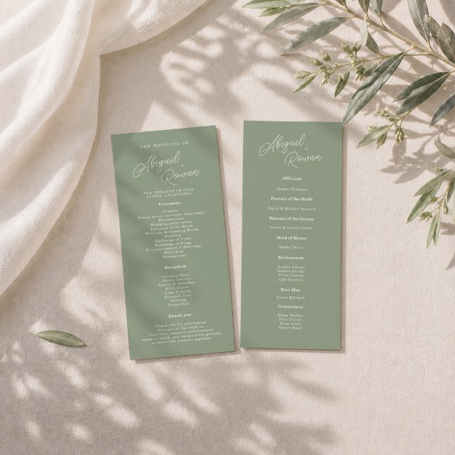 Sage Green Minimalist Wedding Program Card (Creator Uploaded)