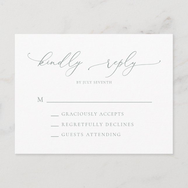 Sage Green Minimalist Wedding RSVP Postcard (Front)