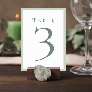 Sage Green Minimalist Wedding Table Number Card