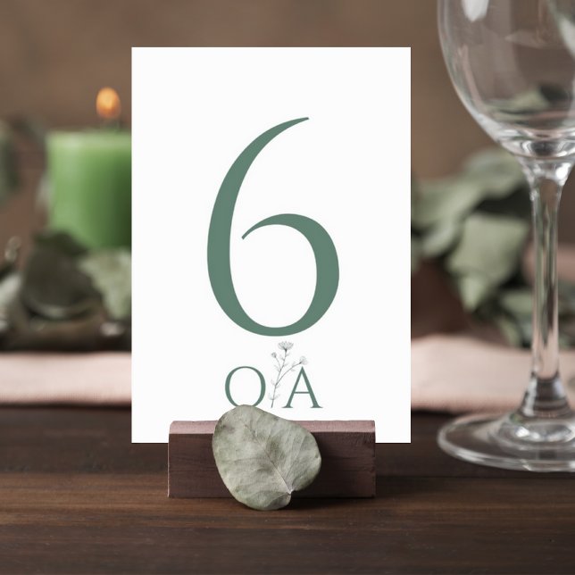 Sage Green Minimalist Wedding Table Number Card (Creator Uploaded)
