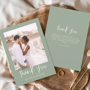 Sage Green Minimalist Wedding Thank You Photo Card