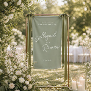 Sage Green Minimalist Wedding Welcome Banner