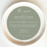 Sage Green Minimalist Wedding | Woodland Round Menu<br><div class="desc">Add a touch of earthy sophistication to your event with this minimalist round menu in a calming sage green tone. Designed with a modern circular layout and inspired by natural woodland elements, this pastel menu card brings a refined, organic charm to your reception tables. While perfect for weddings, it’s also...</div>