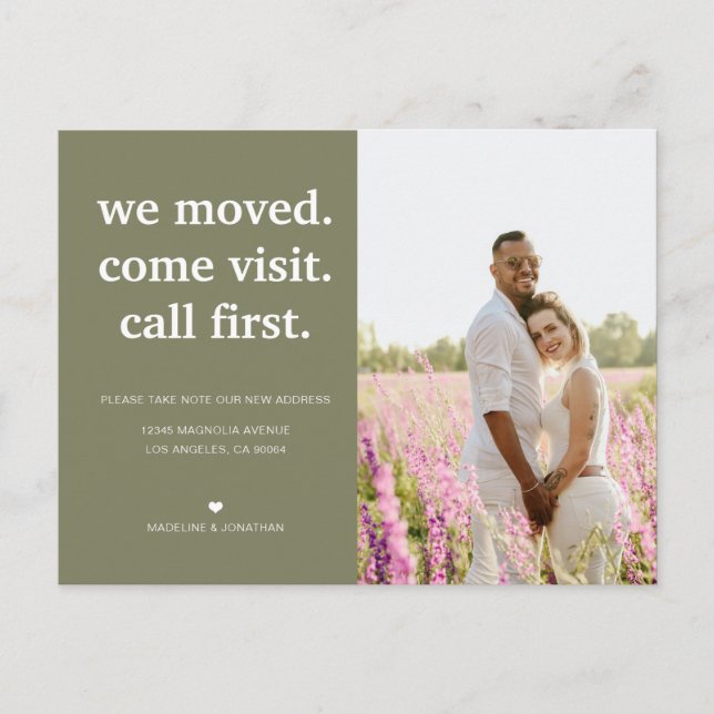 Sage Green Minimalist We've Moved Photo Moving Announcement Postcard (Front)