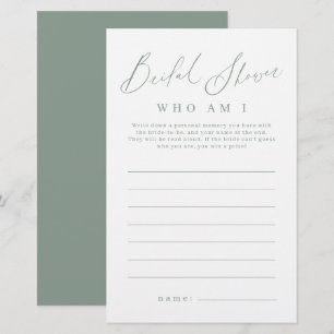 Sage green minimalist who am I bridal shower game