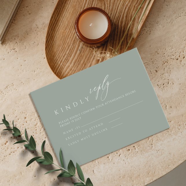 Sage Green Minimalistic Calligraphy Wedding RSVP Enclosure Card (Creator Uploaded)